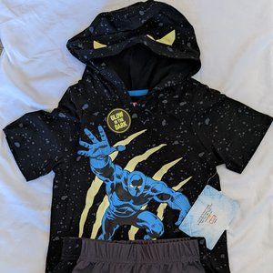 Marvel Black Panther Boys Glow in the dark set - Hoodie Shirt and shorts -Size 5